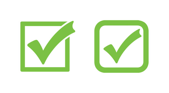 Two green check mark icons inside square boxes isolated on white background