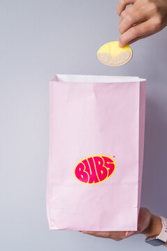 Tallinn, Estonia - September 20, 2026: BUBS candy brand logo. BUBS foam candy. BUBS is a Swedish confectionery brand known for colorful gummy and foam sweets owned by Orkla Snacks.