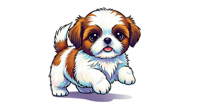 Cute Shih Tzu Puppy Vector Illustration Isolated on White Background