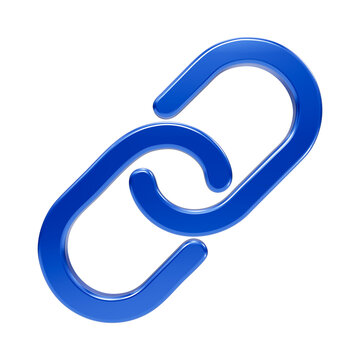 Glossy blue link with two interlocking chain links isolated on a white background, for web navigation isolated on a transparent background