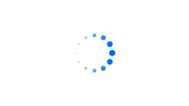 Minimalist blue dot loading spinner animation on a clean white background