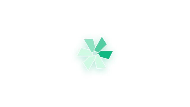 Minimalist spinning loading spinner icon with cyan segments on white