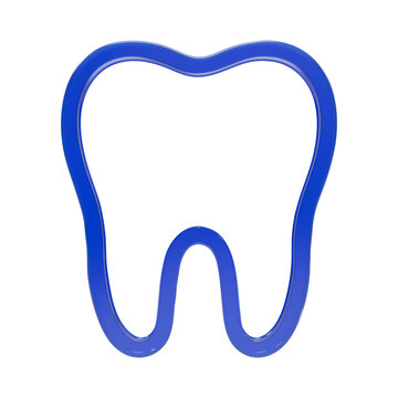 Glossy blue human tooth dental rendered in three dimensional style with reflective glass texture teeth isolated on a transparent background