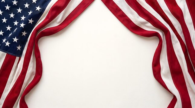American flag draped on the sides creating a central white copy space for patriotic holiday text or design