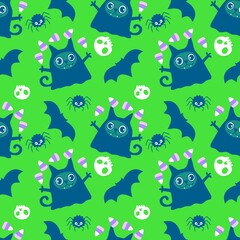 Obraz premium Halloween animals seamless cats pattern for wrapping paper and fabrics and linens and kids clothes print