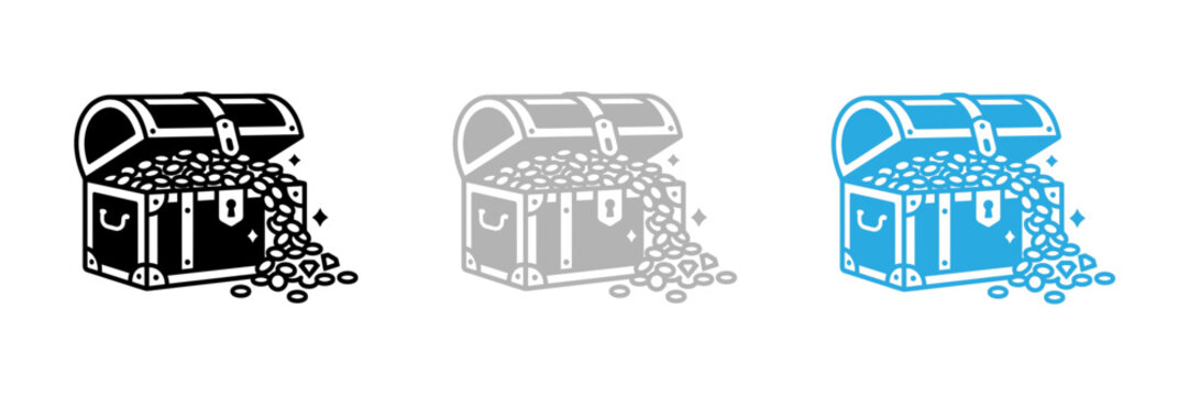 3d treasure chest icon set with different styles