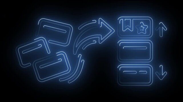 Neon Blue Data Card Sorting Content Prioritization and Ranking System Motion Graphic