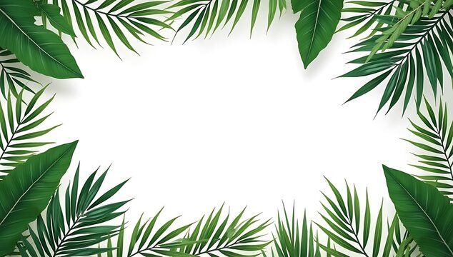 Green tropical palm leaves forming a natural frame border for summer design and decoration