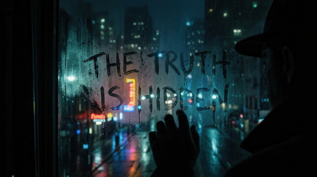 Mysterious Message On Steamy Window Amidst Neon Cityscape Night