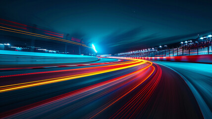 Fototapeta premium Background abstract, blurred photo of long exposure light trails on a highway at night.