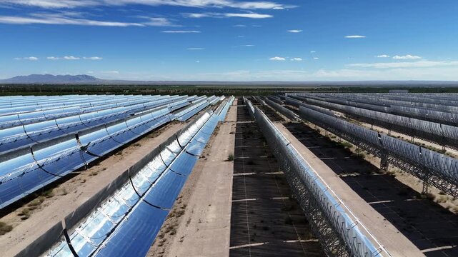 CSP parabolic trough solar thermal power plant reflective mirror array