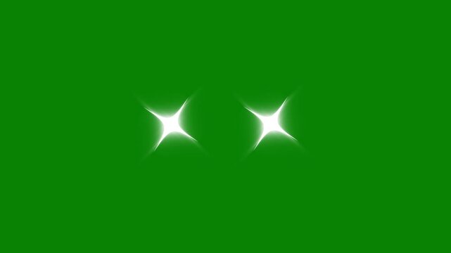 Twinkling cartoon stars and glitter sparkle white doodle blinking pop up animation, comic manga flashes, flat smoke bursts, and shining light effects on transparent green screen 4k video