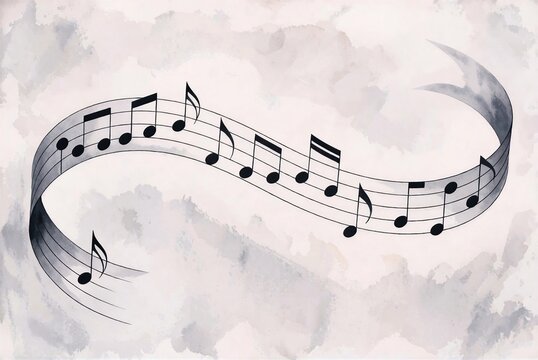 Abstract Musical Staff with Flowing Notes and Minimalist Composition