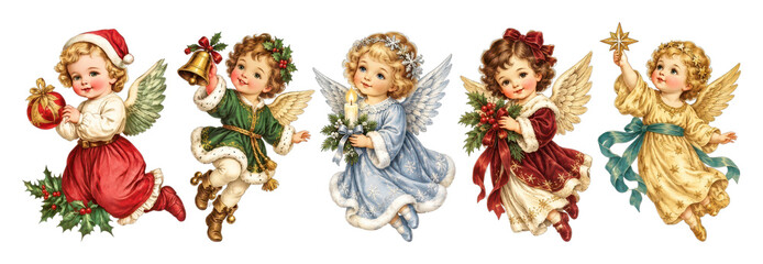 Obraz premium PNG Vintage Christmas angel children illustration