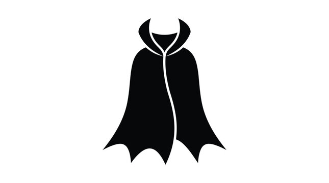 Black vampire cape silhouette vector illustration showing a spooky garment worn by mythical creatures during dark halloween night festive events