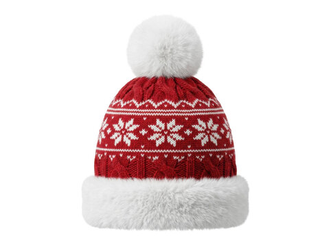 Red Knitted Winter Hat With Fur Trim