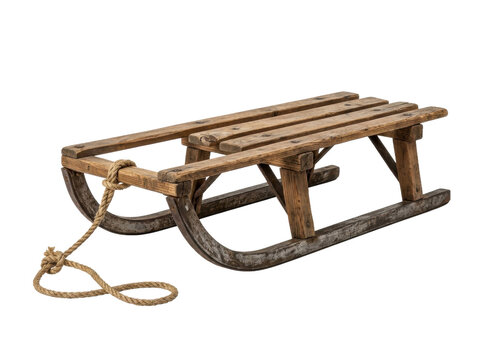Vintage Wooden Sled With Rope