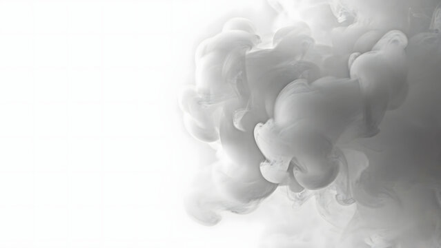 Billowing white smoke plume isolated on a white background, featuring soft organic shapes and smooth transitions for a clean and airy atmosphere