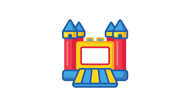 Colorful inflatable bounce house castle icon design featuring vibrant red yellow and blue tones for playful children party activity entertainment