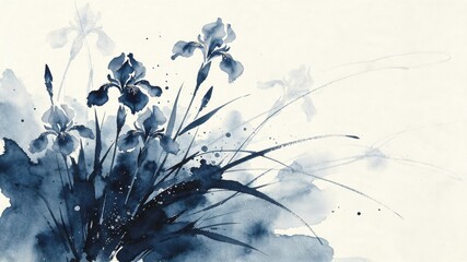 Obraz premium Deep blue watercolor wildflowers meadow bouquet painting on light background for tranquil home decor.