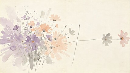 Obraz premium Pastel wildflowers bouquet delicate watercolor sketch on cream paper background for romantic greeting cards.