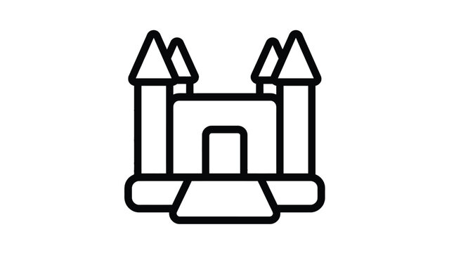 Inflatable castle outline icon showing a bouncy play structure with multiple towers isolated on a clean white background minimalist design