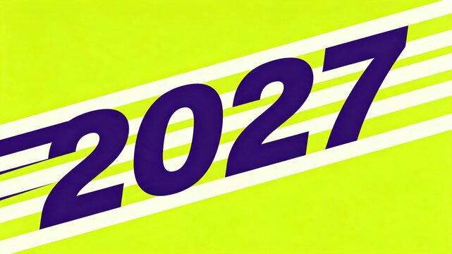 Bold purple speed dynamic 2027 new year typography on vibrant yellow background for energetic banner design.