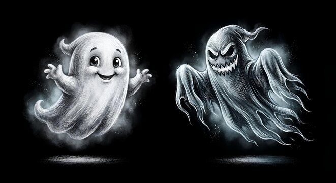Chalkboard Halloween Ghosts Spooky Spirits Isolated Elements