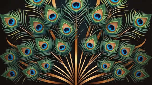 Elegant Peacock Feathers Pattern - Gold and Teal Decorative Background