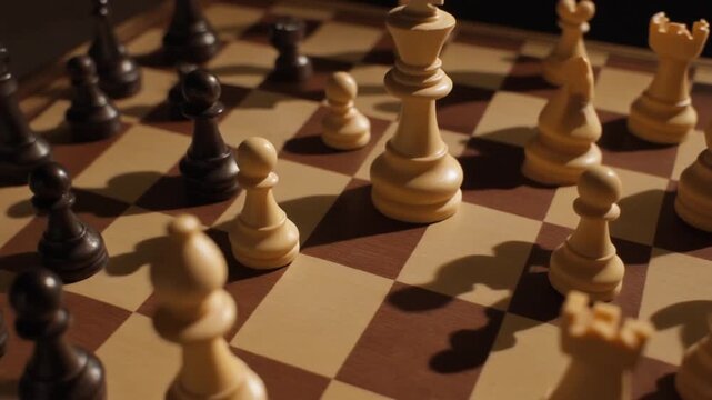 Chess Game Strategy King and Pawns on Board, Focus on Strategy and Competition