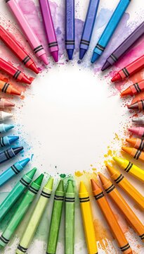 Crayon circle with colored shavings background