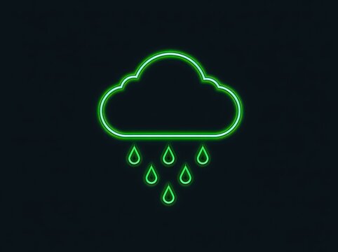 Glowing neon rain cloud with falling droplets