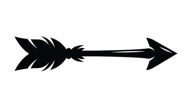 Decorative black arrow silhouette design featuring sharp fletching and a pointed tip rendered in a clean minimalist flat vector style
