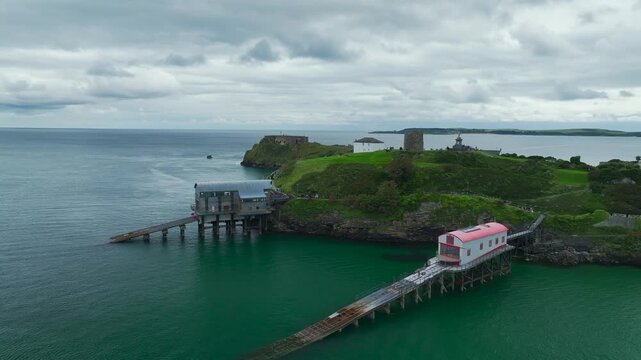 RNLI Tenby Lifeboat Station from a drone, Tenby, Pembrokeshire, Wales, England, United Kingdom