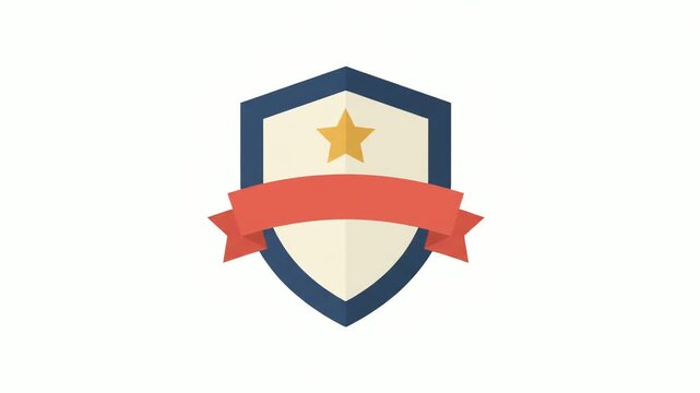 Shield emblem vector graphic displaying a blue and beige crest decorated with a golden star and a red ribbon banner across the middle on a plain background.