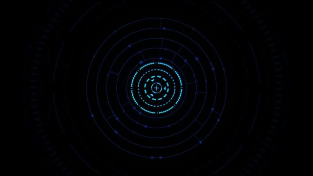 Cyan HUD target reticle rotating seamless loop motion background