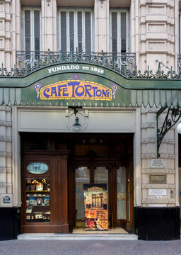 Exterior Entrance and Signage of the Historic Caf&eacute; Tortoni in Buenos Aires
