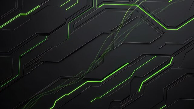 Futuristic Circuit Board Texture: A dark, textured surface reminiscent of a futuristic circuit board, with glowing green lines forming intricate patterns, suggesting technology and digital networks.
