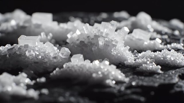 Pristine white crystal formations shimmer in a mesmerizing macro shot