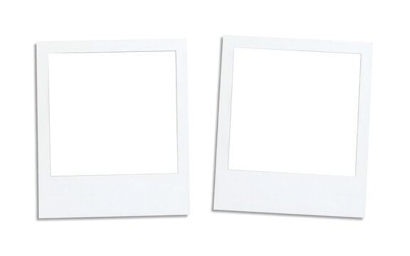 Two blank white Polaroid photo frames side by side, presented as clean mockups with minimal design, isolated on a transparent background for showcasing memories.