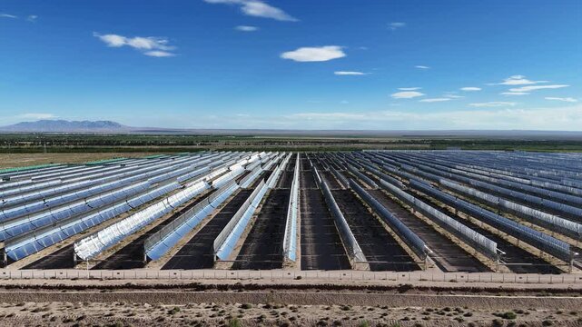 expansive desert parabolic trough solar power station