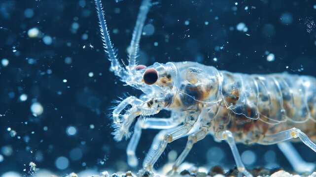 Detailed Macro View of a Translucent Aquatic Isopod Underwater
