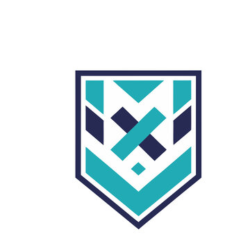 Abstract geometric shield logo with blue and teal colors
