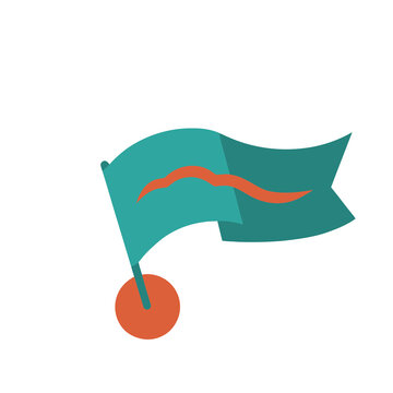 Teal flag with orange stripe on transparent background