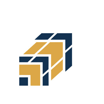 Abstract geometric shapes in blue and gold