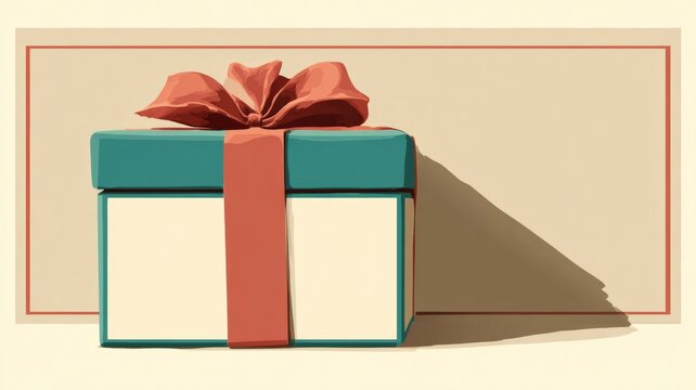 Retro gift box with red ribbon on vintage background