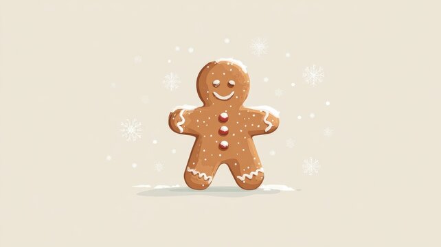 Smiling gingerbread man with snowflakes: festive holiday cookie design