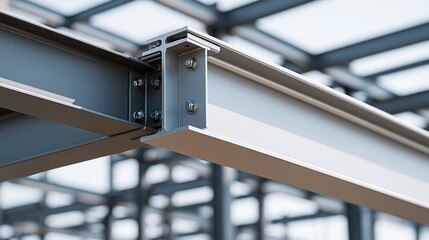 Plakat Close-up view of modern steel beam construction, showcasing industrial building structure and engineering
