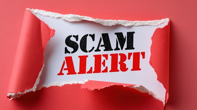 Torn Paper Revealing SCAM ALERT Text Warning Against Fraudulent Schemes and Deception