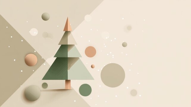 Minimalist geometric christmas tree with abstract shapes and pastel tones